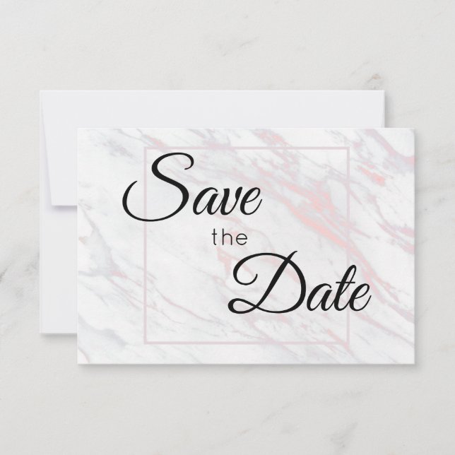 Modern Pink and Grey Marble Save The Date (Front)