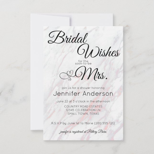 Modern Pink and Grey Marble Shower Invitation (Front)