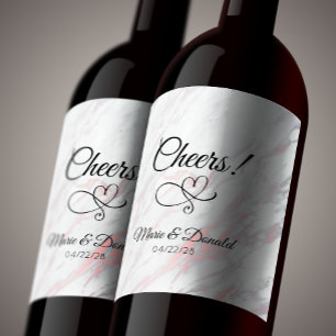 Modern Pink and Grey Marble Wine Label