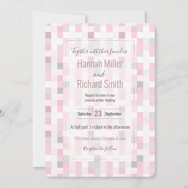 Modern Pink and Grey Squares Chequered Pattern (Front)