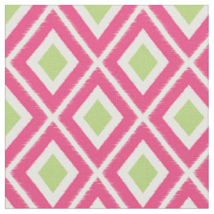 Modern Pink and Lime Green Ikat Pattern Fabric