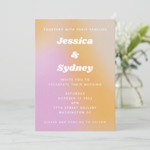 Modern Pink and Orange Abstract Art Wedding Invitation