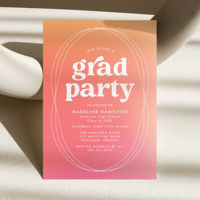 Modern Pink and Orange Gradient Graduation Party Invitation (Creator Uploaded)