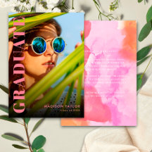 Modern Pink and Orange Graduate Photo Graduation