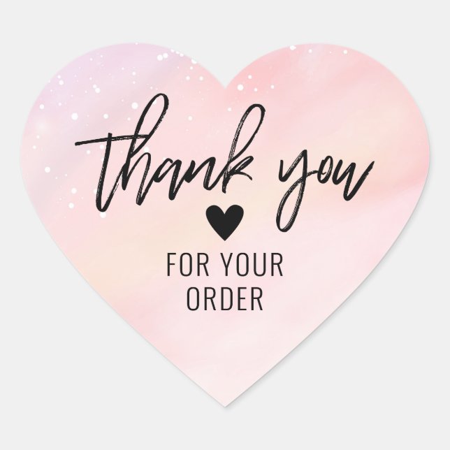 Modern Pink and Peach Business Thank You Heart Sticker (Front)