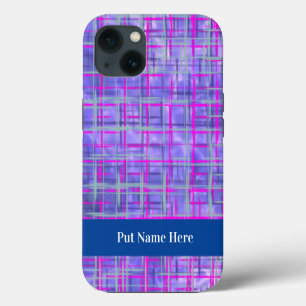 Modern Pink and Purple Grid Lines Abstract iPhone 13 Case