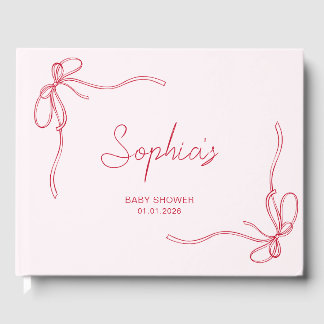 Modern Pink and Red Bow Girl Baby Shower Guest Book