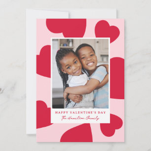 Modern Pink and Red Hearts Valentine's Day Photo Holiday Card