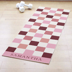 Modern Pink and Red Simple Checkerboard Pattern Yoga Mat