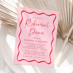 Modern Pink and Red Wavy Frame Rehearsal Dinner Invitation