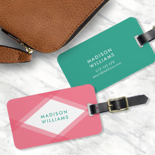 Modern Pink and Teal Layered Geometric Luggage Tag