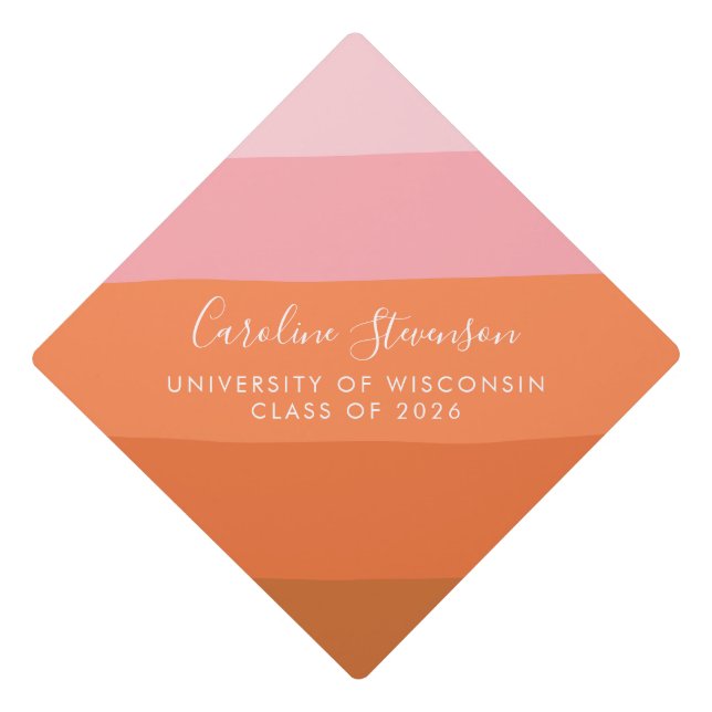 Modern Pink and Terracotta Art Custom Graduation Cap Topper (Front)