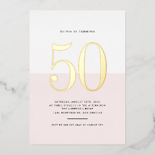 Modern Pink and White 50th Birthday Gold Foil