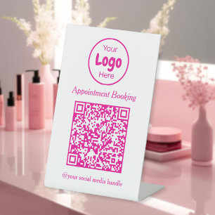 Modern Pink and White Appointment Booking QR Code Pedestal Sign