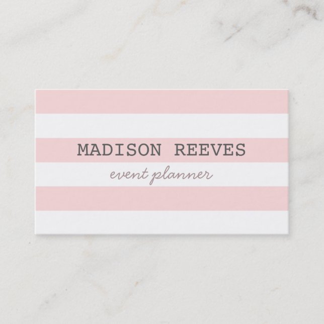Modern Pink and White Bold Stripes Business Card (Front)