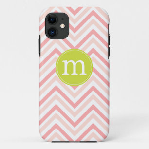 Modern Pink and White Chevron Personalized iPhone 11 Case
