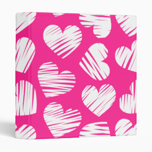Modern Pink and White Doodled Heart Valentines Day Binder