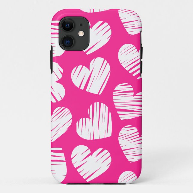 Modern Pink and White Doodled Heart Valentines Day Case-Mate iPhone Case (Back)