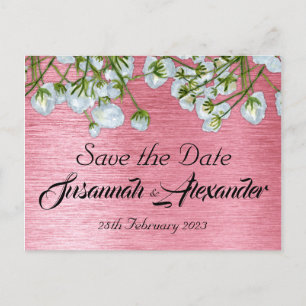 Modern Pink and White Floral Wedding Save the Date Announcement Postcard
