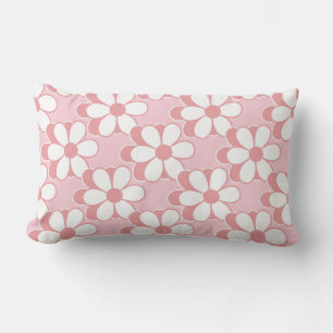 Modern Pink and White Flowers on Light Pink Lumbar Pillow