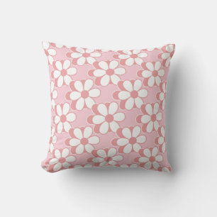 Modern Pink and White Flowers on Light Pink Throw Pillow