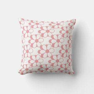 Modern Pink and White Flowers on White Throw Pillow