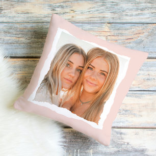 Modern Pink And White Frame With Photo Throw Pillow