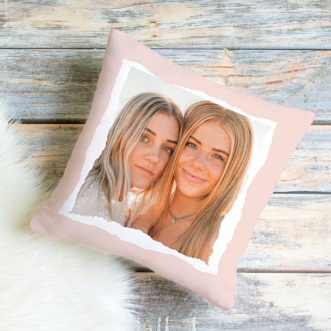 Modern Pink And White Frame With Photo Throw Pillow (Creator Uploaded)