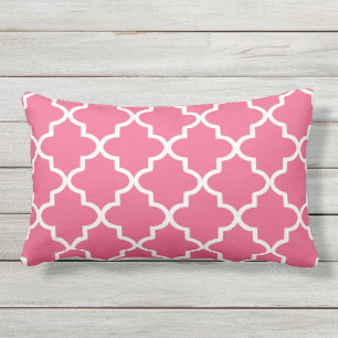 Modern Pink and White Moroccan Quatrefoil Lumbar Pillow