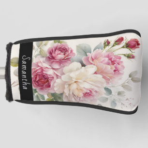 Modern Pink and White Peony Personalized Golf Head Cover
