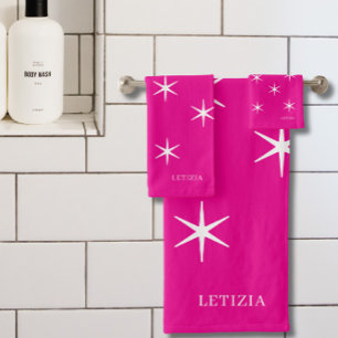 Modern Pink and White Sparkles Bath Towel Set