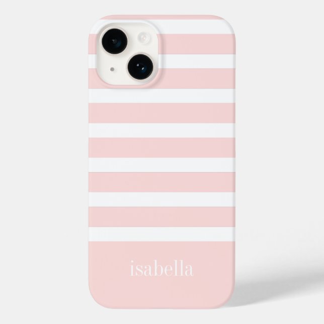 Modern Pink and White Stripe with Monogram Case-Mate iPhone Case (Back)
