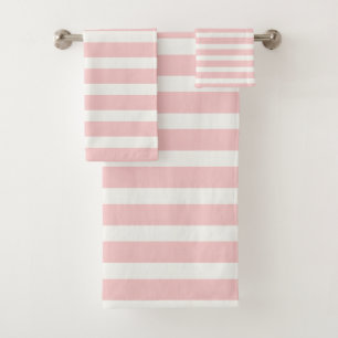 Modern Pink And White Striped Bath Towel Set