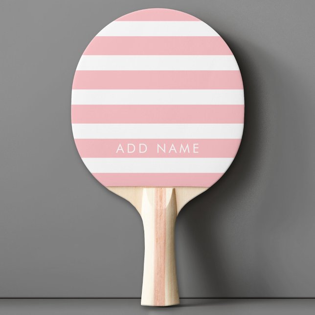 Modern Pink and White Striped Pattern Custom Name Ping Pong Paddle (Custom Ping Pong Paddle)