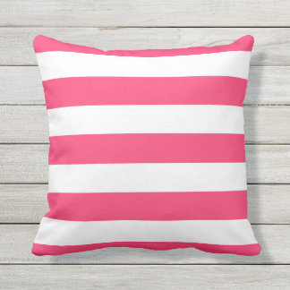 Modern Pink and White Stripes Outdoor Pillow