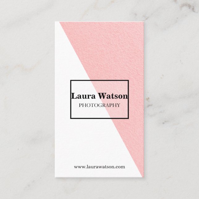 Modern Pink and White Unique Customizable Business Card (Front)