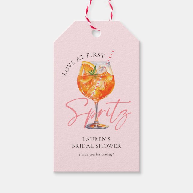 Modern Pink Aperol Spritz Bridal Shower Gift Tags (Front)