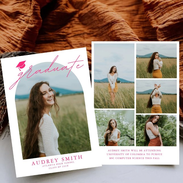 Modern Pink Arch 6 Photos Graduation Announcement (Creator Uploaded)
