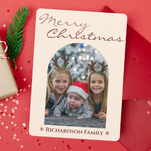 Modern Pink Arch Photo Christmas Holiday Card