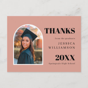 Modern Pink Arch Photo Graduation Thank You Postcard