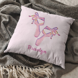 Modern Pink Ballerina Dance Shoes Throw Pillow