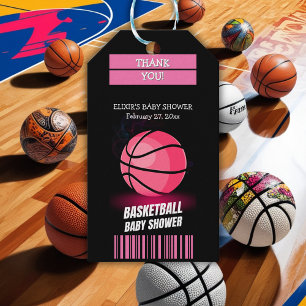 Modern Pink Basketball Ticket Ball Baby Shower Gift Tags