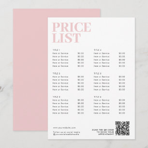 Modern Pink Beauty Price List Menu Small Business