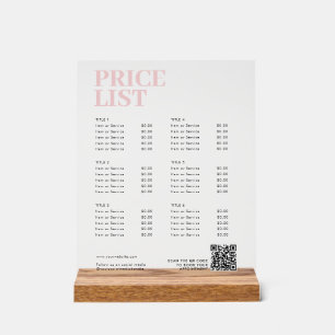 Modern Pink Beauty Price List Menu Small Business Acrylic Sign