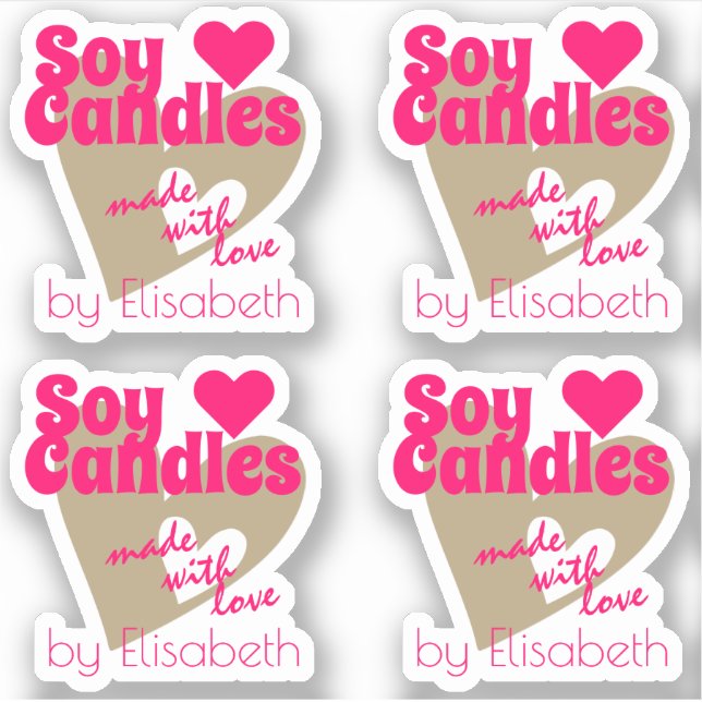 Modern Pink Beige Hearts Made with Love Soy Candle (Front)