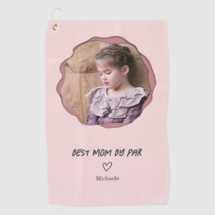 Modern Pink Best Mom by Par Photo Golf Towel