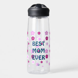 Modern pink best mom ever cute flower pattern water bottle