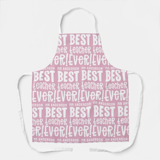 Modern pink best teacher typography gift apron (Front)
