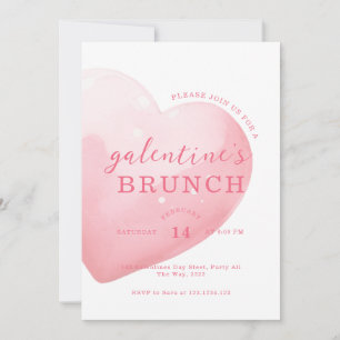 Modern Pink Big Heart Galentine's Day Brunch Invitation