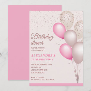Modern Pink Birthday dinner 77th birthday Invitation